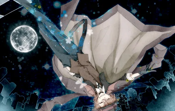 Ночь, луна, аниме, арт, парень, Bungou Stray Dogs, Бродячие псы литературные гении