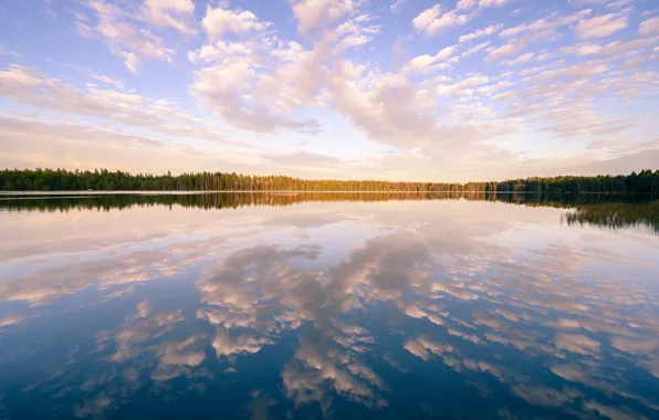 Облака, озеро, отражение, Финляндия