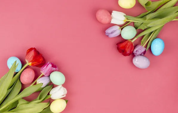 Цветы, яйца, colorful, Пасха, тюльпаны, happy, flowers, tulips