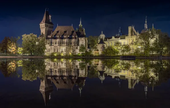 Картинка ночь, фото, Замок, Будапешт, Вайдахуняд