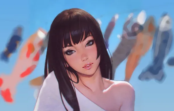 Картинка girl, long hair, anime, beautiful, pretty, face, brunette, attractive