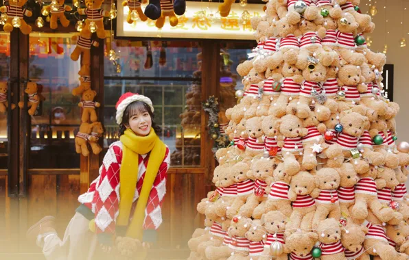 Christmas, Asian, Model, Smile, Woman, Festival, Hat, Pretty