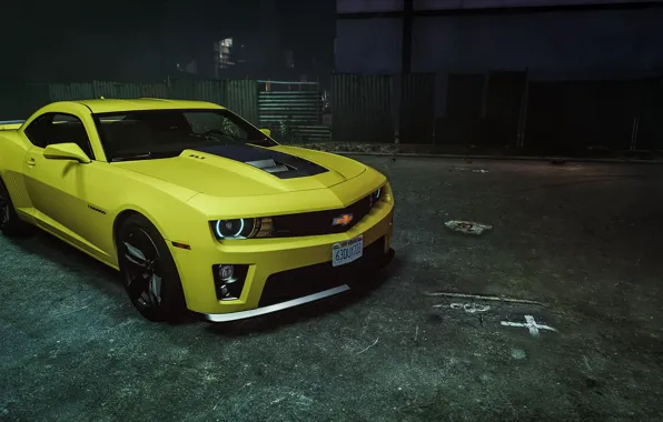 Chevrolet, Camaro, yellow, night, GTA 5, 2016