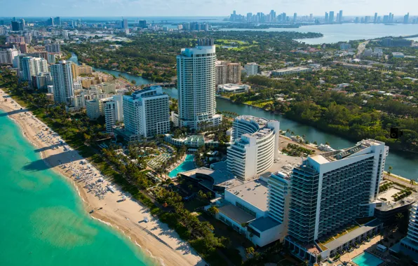 Пляж, высота, Майами, Флорида, панорама, Miami, florida, vice city