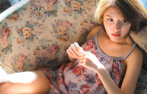 Light, girl, woman, asian, shadow