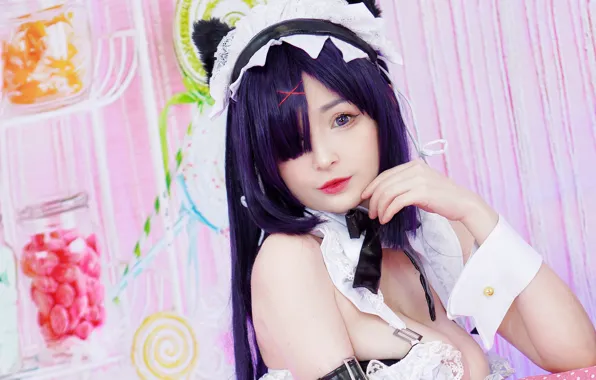 Girl, sexy, cleavage, long hair, boobs, animal ears, beautiful, purple eyes