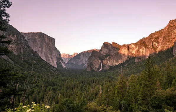 Картинка водопад, Закат, Калифорния, USA, США, Sunset, California, Национальный парк Йосемити