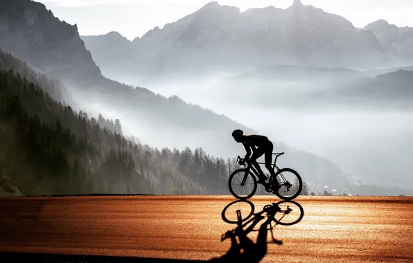 Дорога, горы, природа, спортсмен, велосипедист, road bike