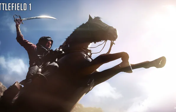 Картинка небо, лошадь, вторая мировая, сабли, земли, Battlefield 1