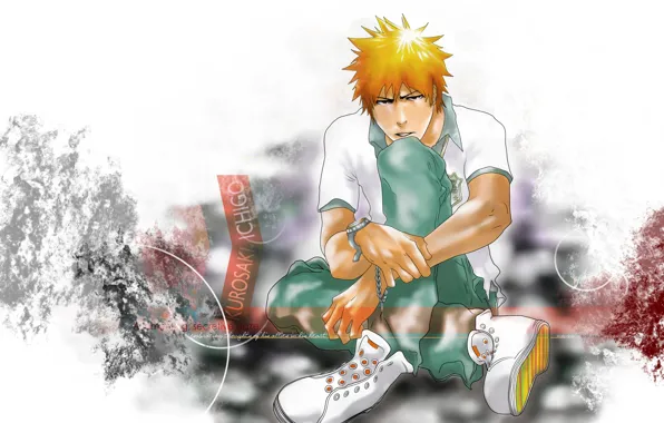 Стиль, парень, сидит, Bleach, Блич, Ичиго Куросаки