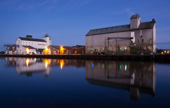 Water, harbour, blue hour