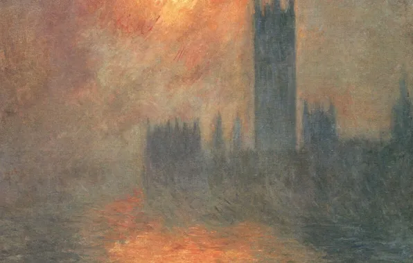 Картинка картина, городской пейзаж, Клод Моне, Здание Парламента. Рассвет
