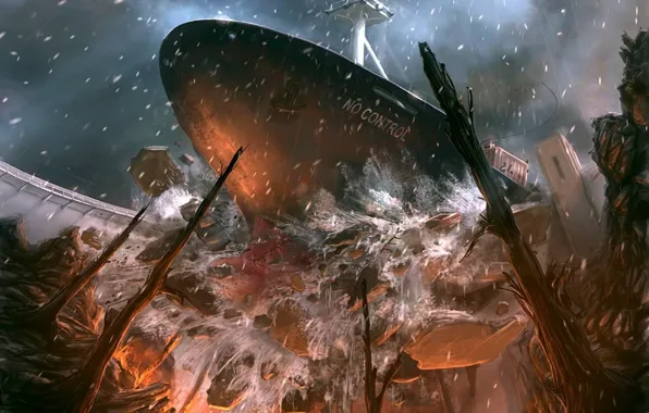 Картинка корабль, Авария, 151, плотина