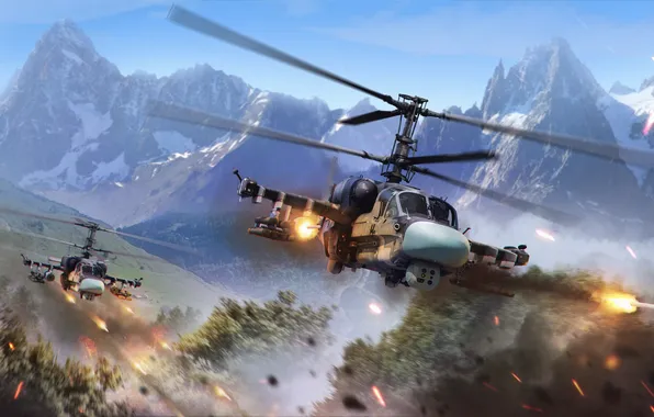 Fire, flame, sky, war, tree, fight, helicopter, kamov