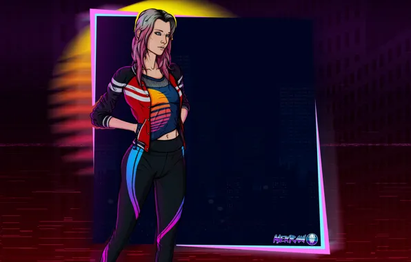 Девушка, Рисунок, Музыка, Фон, Art, 80s, Neon, 80's
