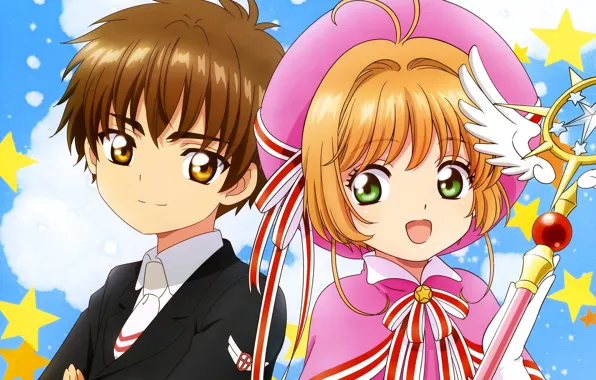 Крылья, ангел, мальчик, девочка, Card Captor Sakura, Сакура - собирательница карт