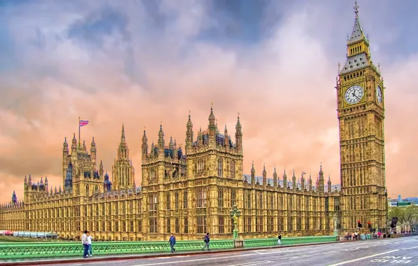 Картинка мост, улица, часы, Англия, Лондон, башня, парламент