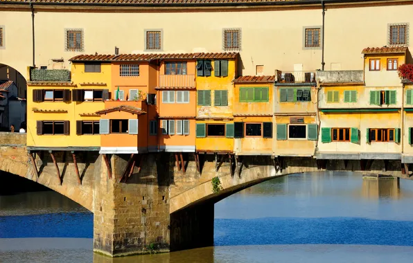 Картинка мост, река, Италия, Флоренция, Понте Веккьо, Арно, коридор Вазари
