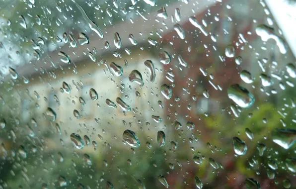 Картинка стекло, вода, капли, город, дождь