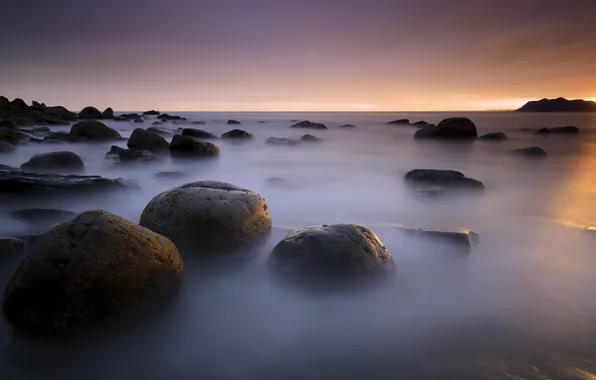 Картинка море, закат, камни
