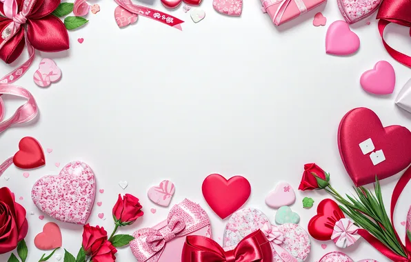 Картинка любовь, цветы, подарок, романтика, сердце, розы, love, happy