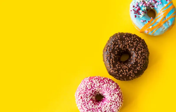 Желтый, фон, colorful, пончики, десерт, donuts