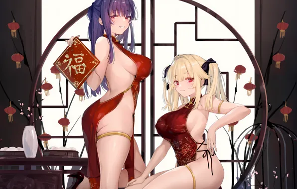 Sexy, cleavage, long hair, dress, legs, girls, boobs, anime