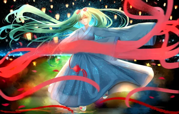 Девушка, Hatsune Miku, Vocaloid, Вокалоид, Хатсуне Мику, хвостики