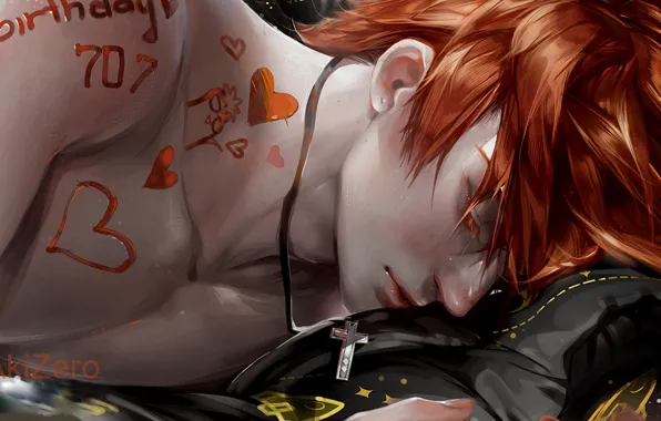 Рыжий, спит, парень, Mystic Messenger