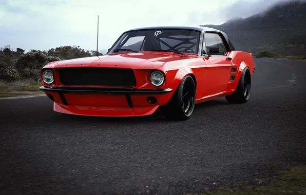 Mustang, Ford, Красный, Авто, Ретро, Машина, Рендеринг, Transport & Vehicles