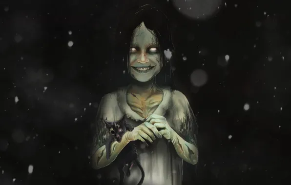 Рисунок, Котенок, Улыбка, Смерть, Ghost, Страх, Art, Ужас