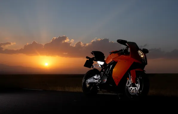 Облака, закат, мотоцикл, KTM, RC8, 1190