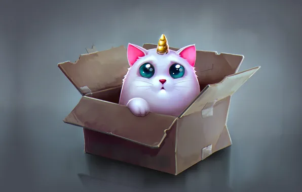 Аниме, арт, коробочка, детская, Katya Art, Cat Unicorn