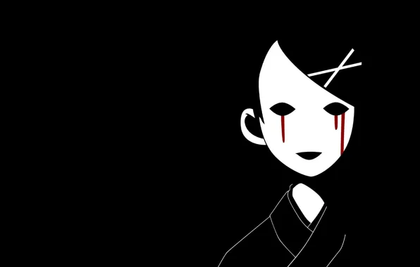 Картинка белый, черный, японка, девочка, кимоно, кровавые слезы