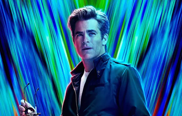 Фон, очки, куртка, постер, Крис Пайн, комикс, Chris Pine, DC Comics