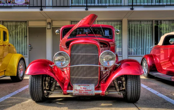 Ford, hdr, red, style, retro, coupe, oldtimer