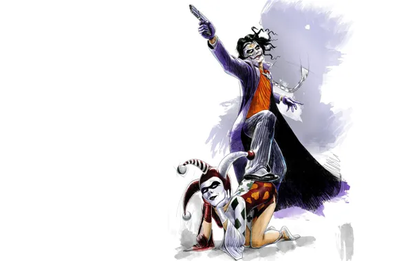 Gun, fantasy, character, minimalism, woman, art, man, Joker