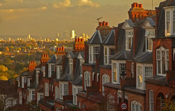Картинка улица, Англия, Лондон, дома, панорама, Muswell Hill