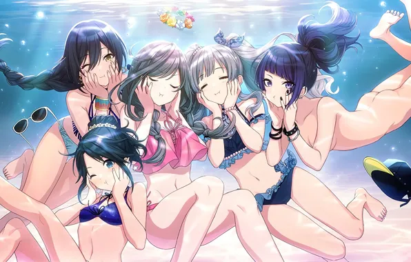 Girl, sexy, cleavage, long hair, underwater, boobs, anime, blue eyes