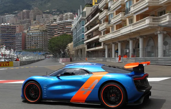 Картинка машина, Concept, Renault, вид сбоку, blue, orange, Alpine, A110-50