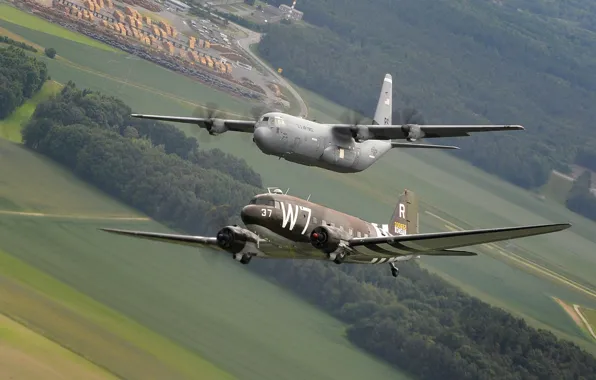 Картинка самолёты, Super Hercules, C-130J, военно-транспортные, Douglas C-47, Skytrain
