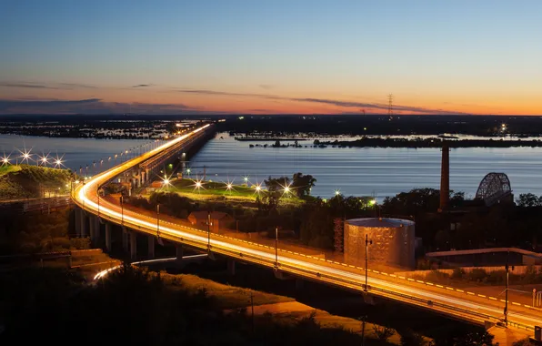 Картинка city, lights, bridge, night, Khabarovsk