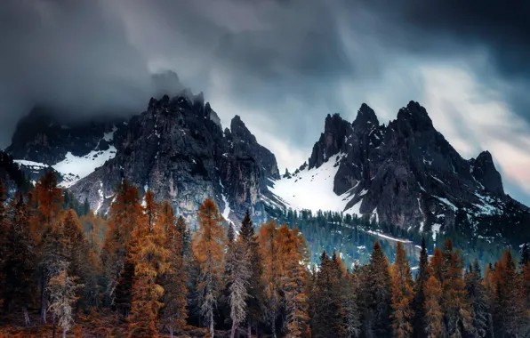 Картинка осень, горы, туман