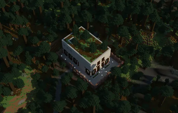 Forest, Minecraft, taiga, golden autumn, cube house