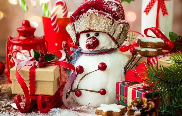 Украшения, елка, Новый Год, Рождество, подарки, снеговик, Christmas, Merry Christmas