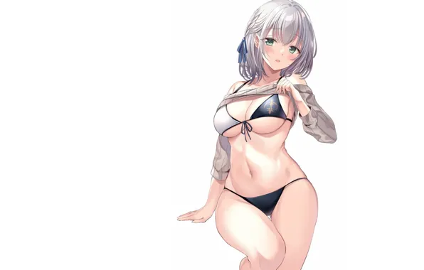 Girl, sexy, boobs, anime, pretty, breasts, bikini, shirt