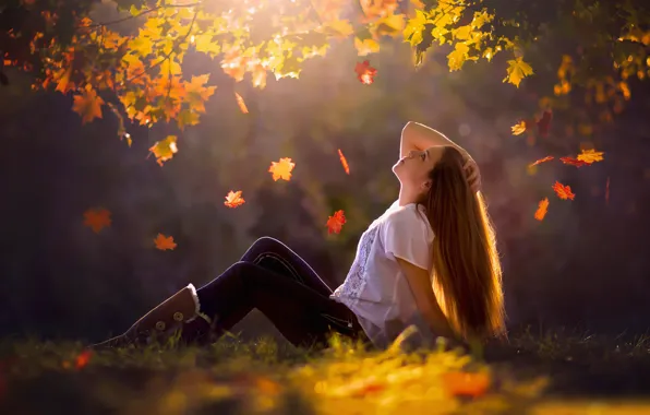 Картинка осень, листья, девушка