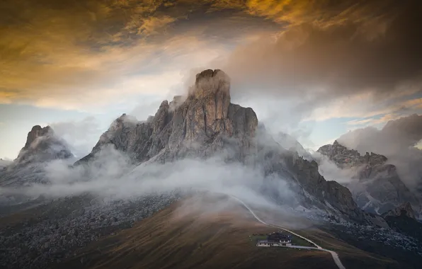 Картинка house, sky, landscape, Italy, nature, mountains, clouds, rocks