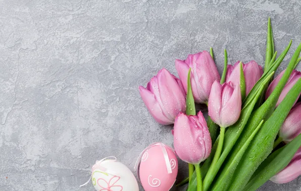 Пасха, тюльпаны, розовые, pink, tulips, spring, Easter, eggs