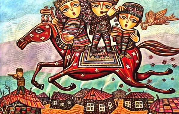 Картинка звезды, дети, конь, дома, Родина, Севада Григорян